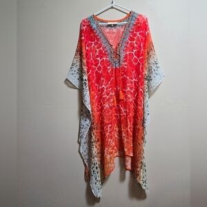 True colors sheer cover up color orange with rhinestones embellishment one size